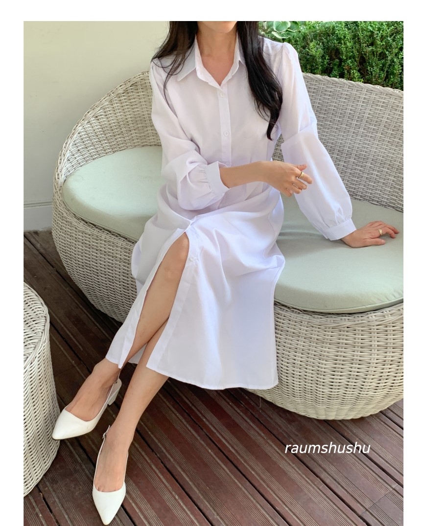 긴팔 셔츠 핀턱 롱 원피스 키작녀 봄 가을 학생 회사 오피스 하객룩 결혼식 데일리 2번째 이미지