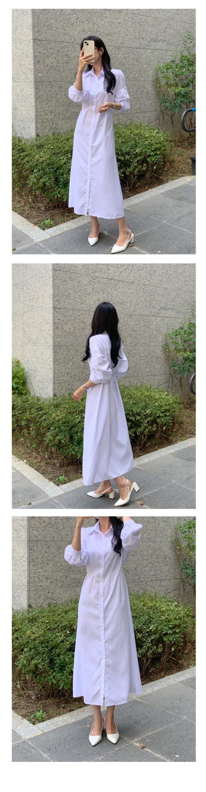 긴팔 셔츠 핀턱 롱 원피스 키작녀 봄 가을 학생 회사 오피스 하객룩 결혼식 데일리 4번째 이미지