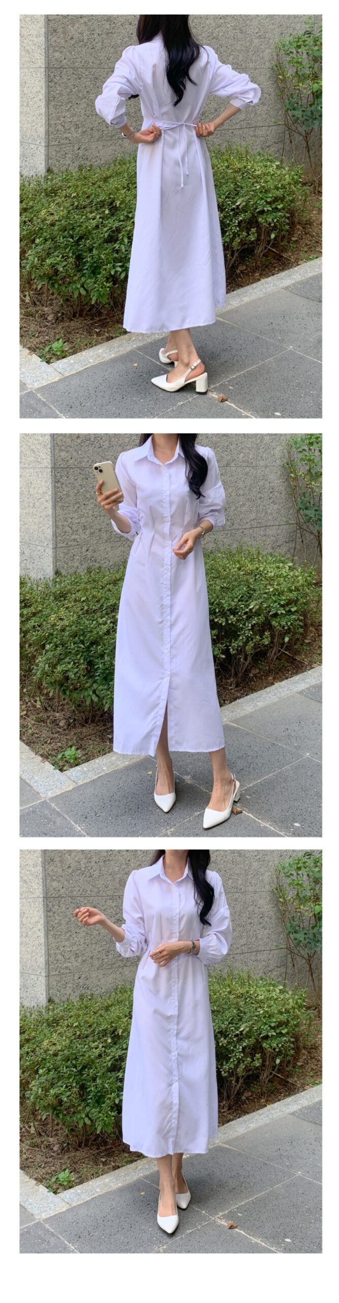 긴팔 셔츠 핀턱 롱 원피스 키작녀 봄 가을 학생 회사 오피스 하객룩 결혼식 데일리 5번째 이미지