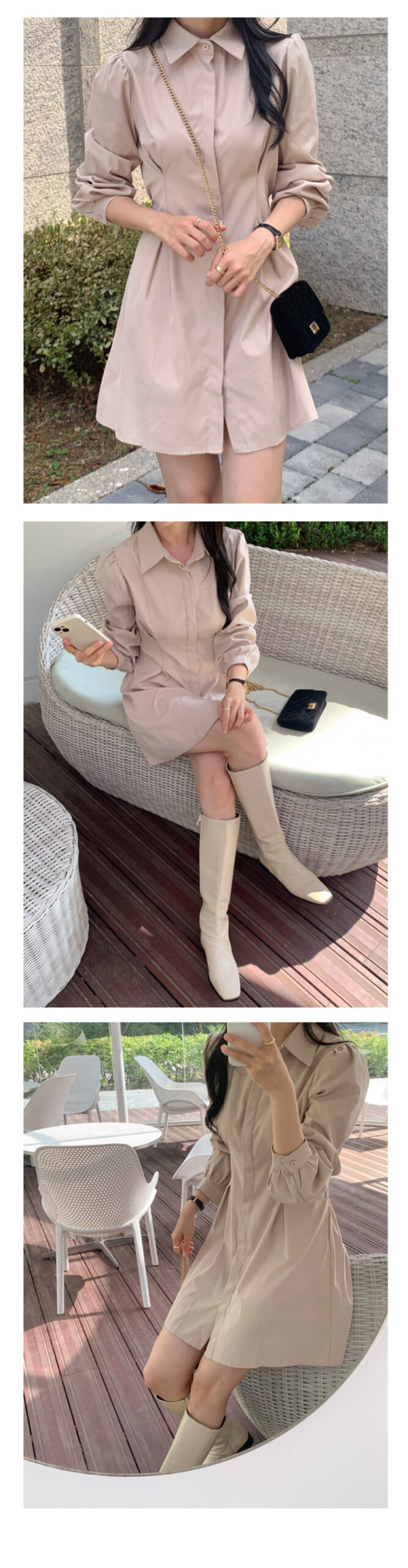 긴팔 셔츠 핀턱 미니 원피스 키작녀 봄 가을 학생 회사 오피스 하객룩 결혼식 데일리 6번째 이미지