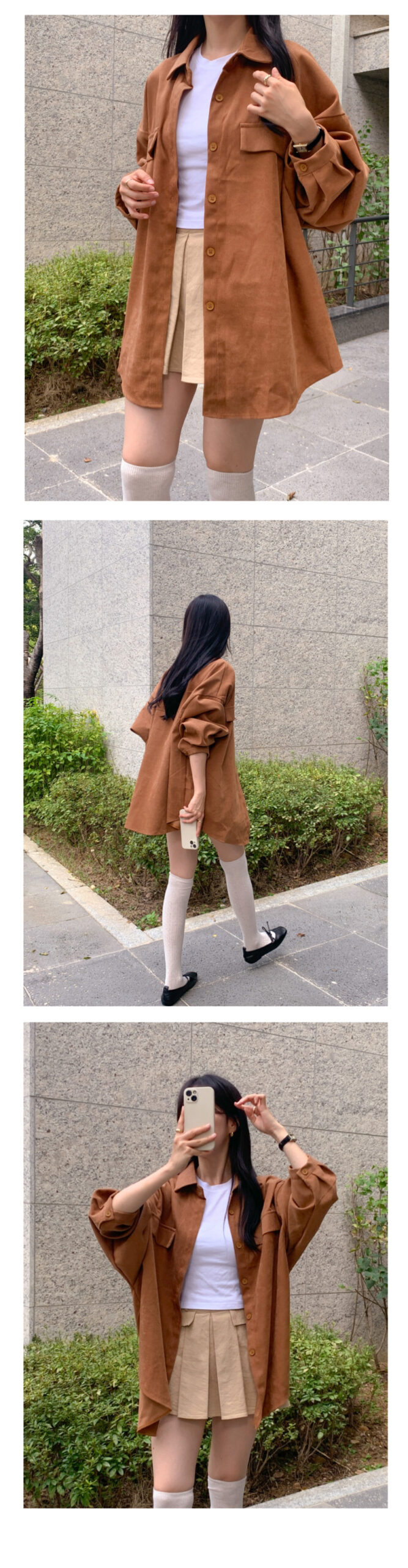 긴팔 오버핏 남방 셔츠 루즈핏 키작녀 간절기 봄 가을 학생 오피스룩 출근 데일리 스웨이드 4번째 이미지