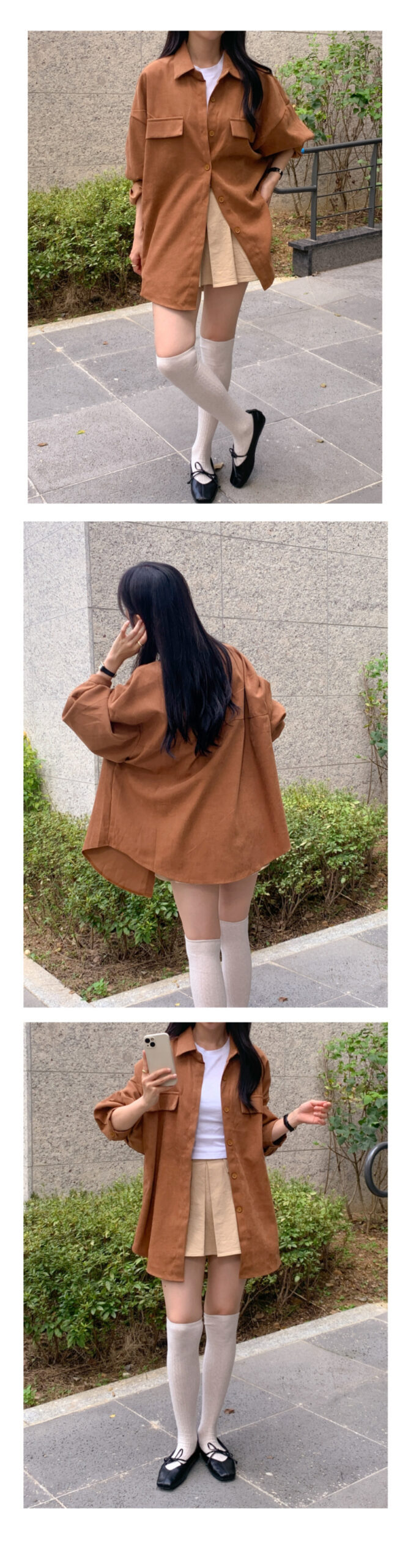 긴팔 오버핏 남방 셔츠 루즈핏 키작녀 간절기 봄 가을 학생 오피스룩 출근 데일리 스웨이드 7번째 이미지
