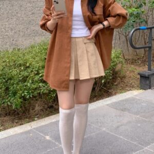 긴팔 오버핏 남방 셔츠 루즈핏 키작녀 간절기 봄 가을 학생 오피스룩 출근 데일리 스웨이드MAIN_0이미지