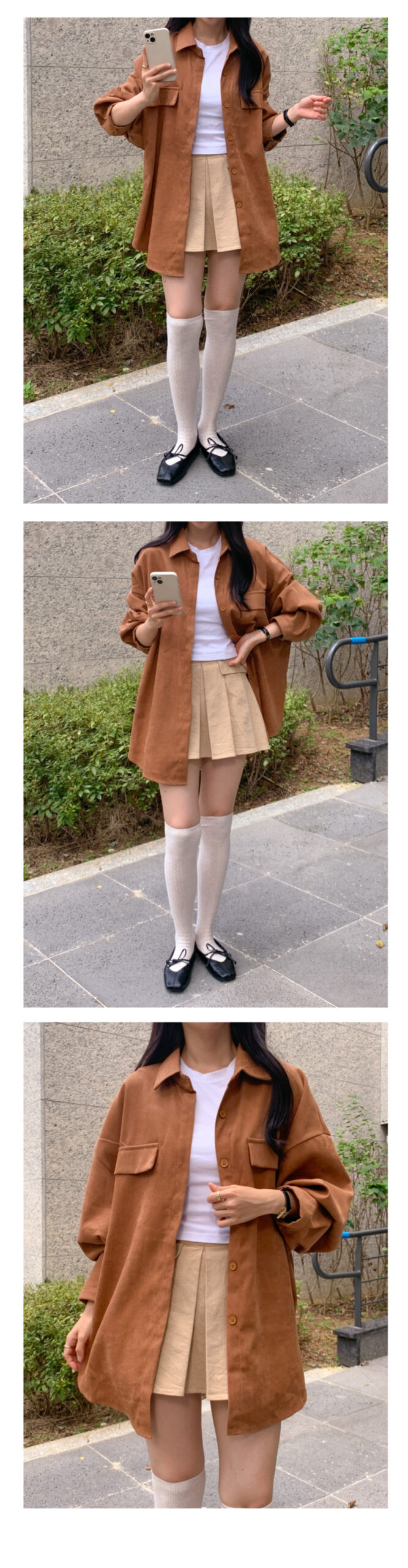 긴팔 오버핏 남방 셔츠 루즈핏 키작녀 간절기 봄 가을 학생 오피스룩 출근 데일리 스웨이드 3번째 이미지