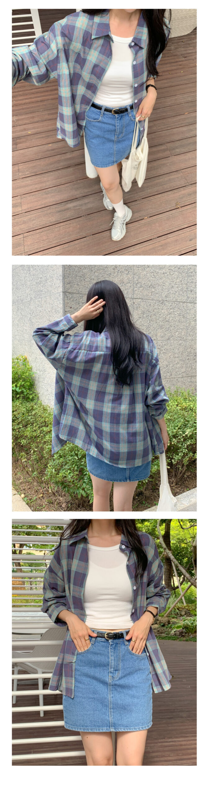 긴팔 체크 남방 셔츠 오버핏 루즈핏 키작녀 간절기 봄 가을 학생 오피스룩 출근 데일리 5번째 이미지