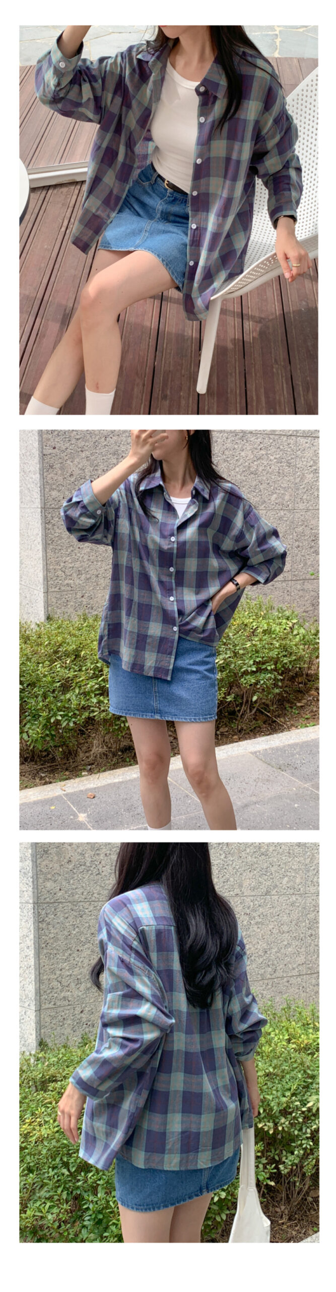 긴팔 체크 남방 셔츠 오버핏 루즈핏 키작녀 간절기 봄 가을 학생 오피스룩 출근 데일리 6번째 이미지