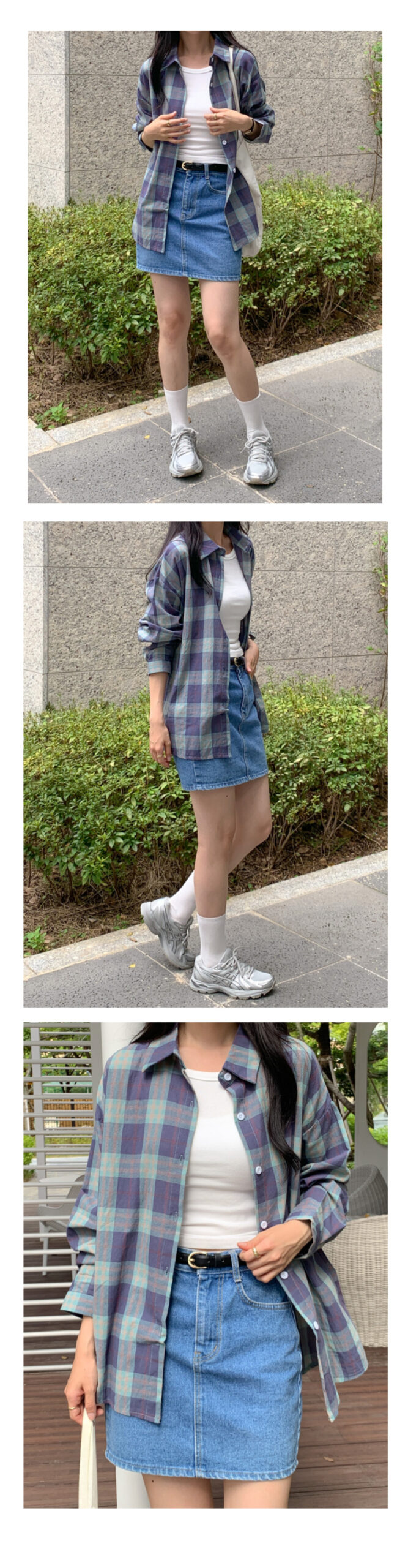 긴팔 체크 남방 셔츠 오버핏 루즈핏 키작녀 간절기 봄 가을 학생 오피스룩 출근 데일리 7번째 이미지
