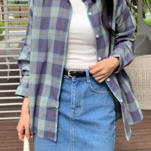 긴팔 체크 남방 셔츠 오버핏 루즈핏 키작녀 간절기 봄 가을 학생 오피스룩 출근 데일리MAIN_0이미지