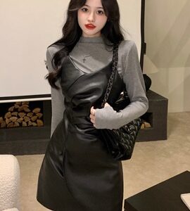 가죽 미니 원피스