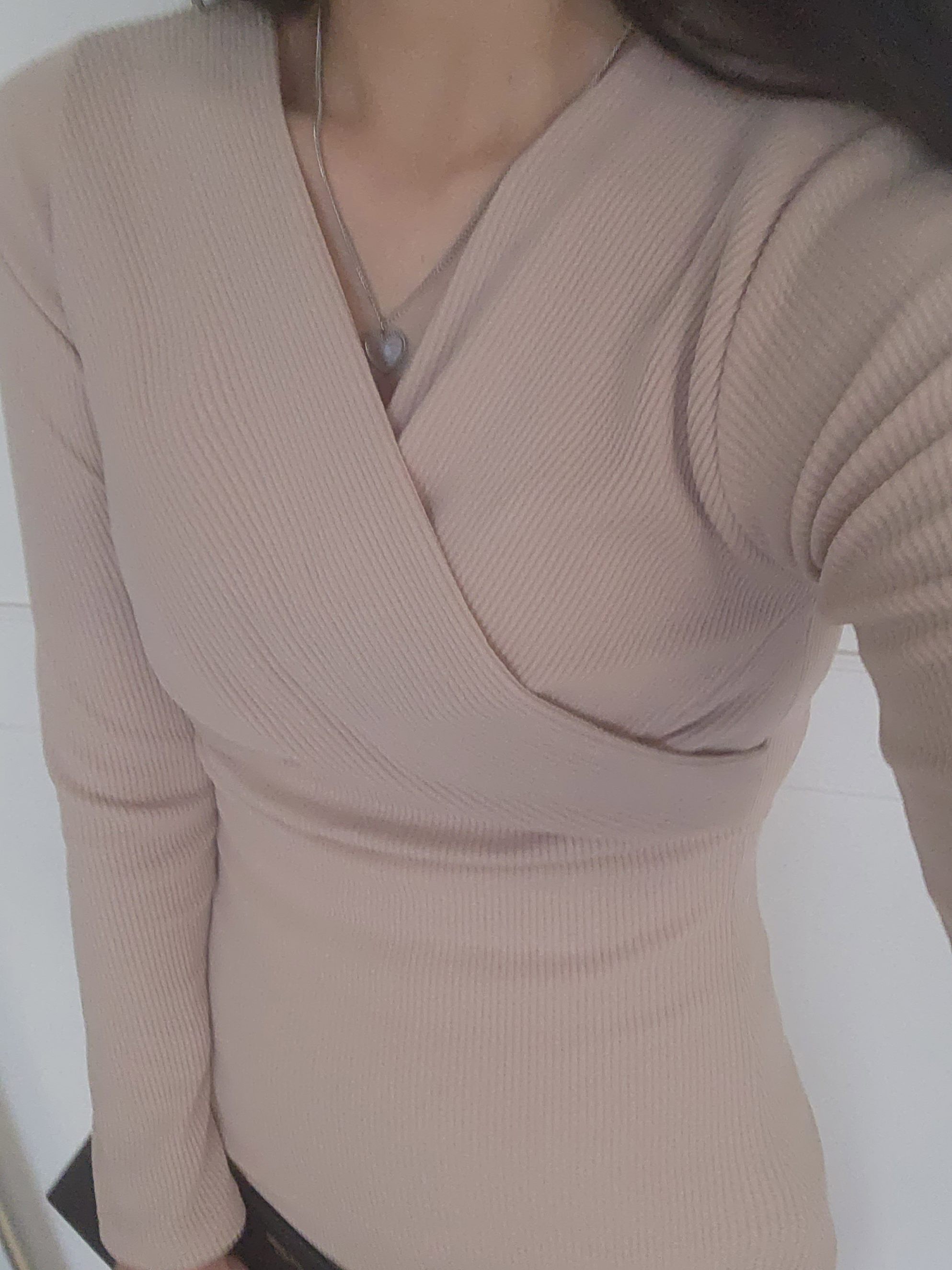 골지 니트 긴팔 롱 원피스 브이넥 하객룩 임산부 만삭 촬영 주수 키작녀 35번째 이미지
