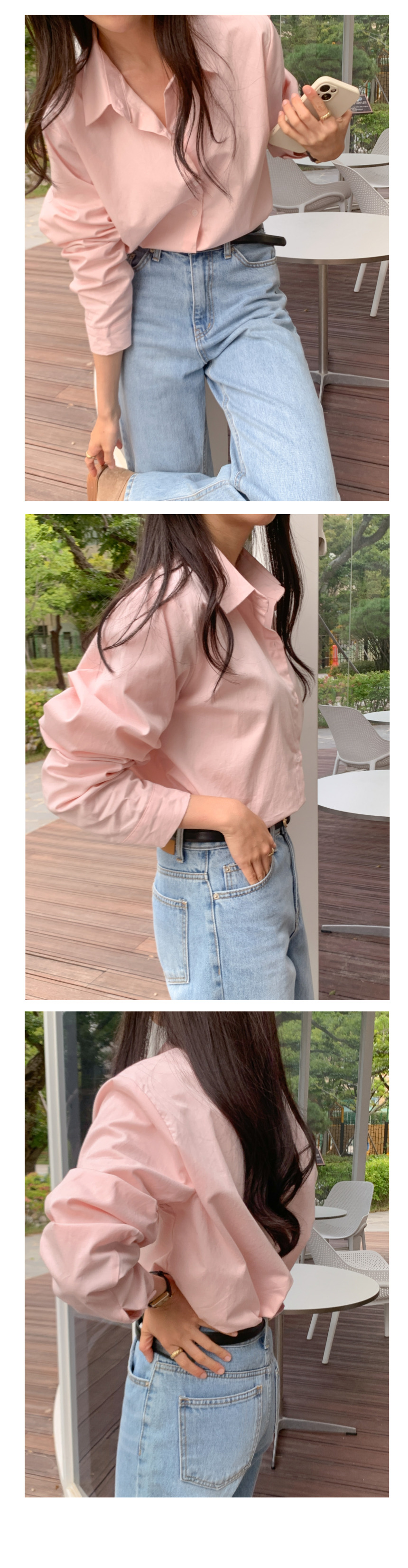 무지 베이직 긴팔 셔츠 남방 오피스 데일리 크롭 롱 오버핏 루즈핏 3번째 이미지