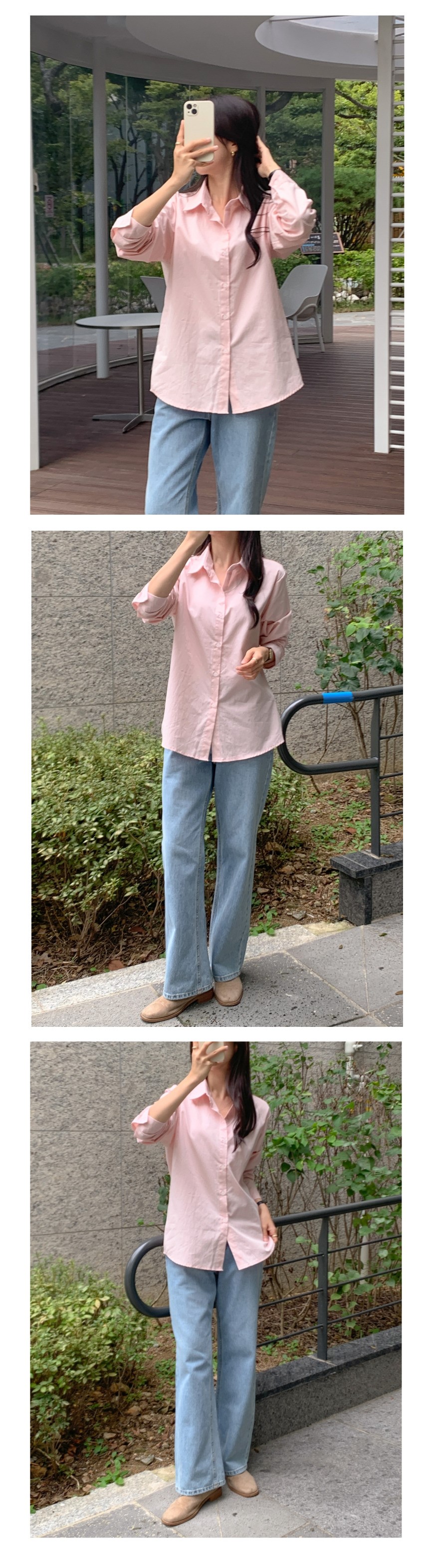 무지 베이직 긴팔 셔츠 남방 오피스 데일리 크롭 롱 오버핏 루즈핏 5번째 이미지