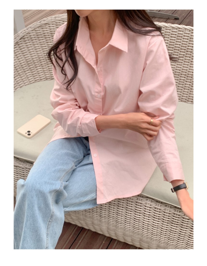 무지 베이직 긴팔 셔츠 남방 오피스 데일리 크롭 롱 오버핏 루즈핏 6번째 이미지