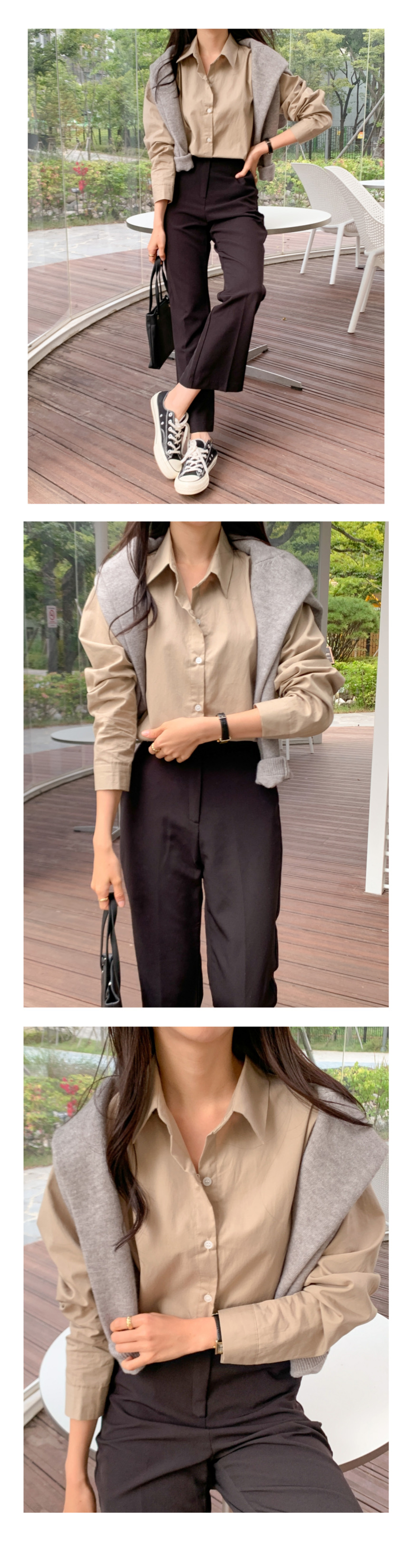무지 베이직 긴팔 셔츠 남방 오피스 데일리 크롭 롱 오버핏 루즈핏 9번째 이미지