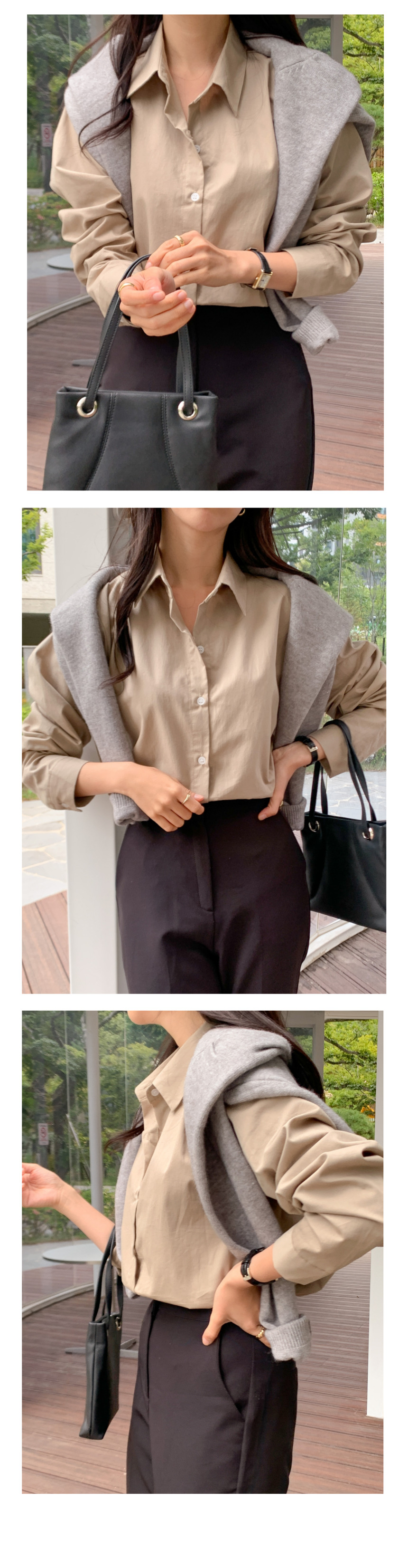 무지 베이직 긴팔 셔츠 남방 오피스 데일리 크롭 롱 오버핏 루즈핏 10번째 이미지