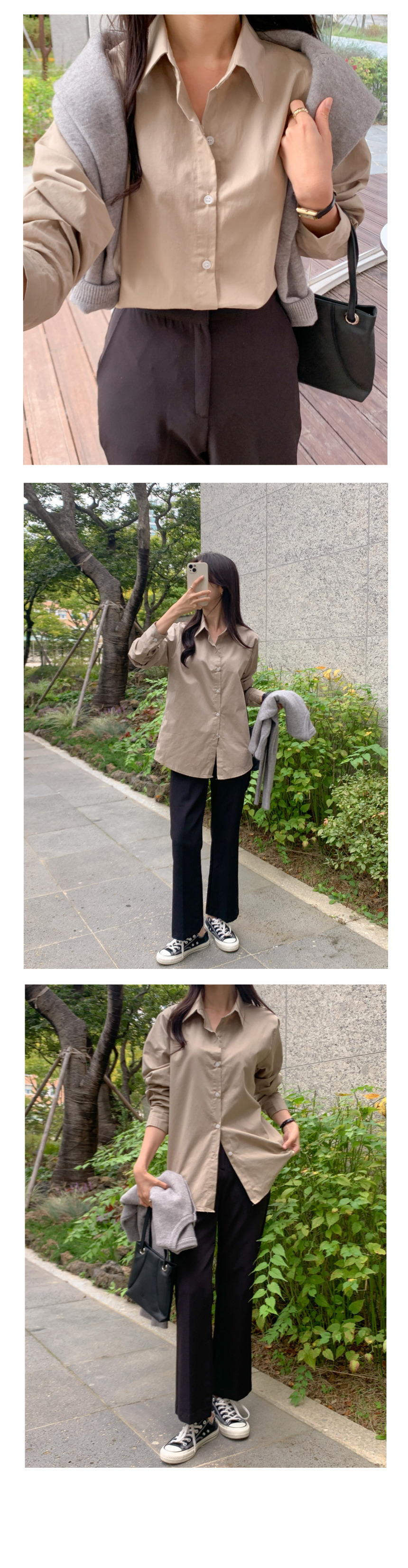 무지 베이직 긴팔 셔츠 남방 오피스 데일리 크롭 롱 오버핏 루즈핏 11번째 이미지