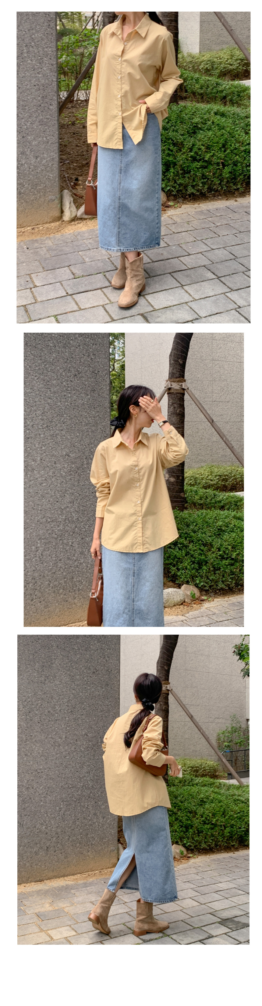 무지 베이직 긴팔 셔츠 남방 오피스 데일리 크롭 롱 오버핏 루즈핏 16번째 이미지