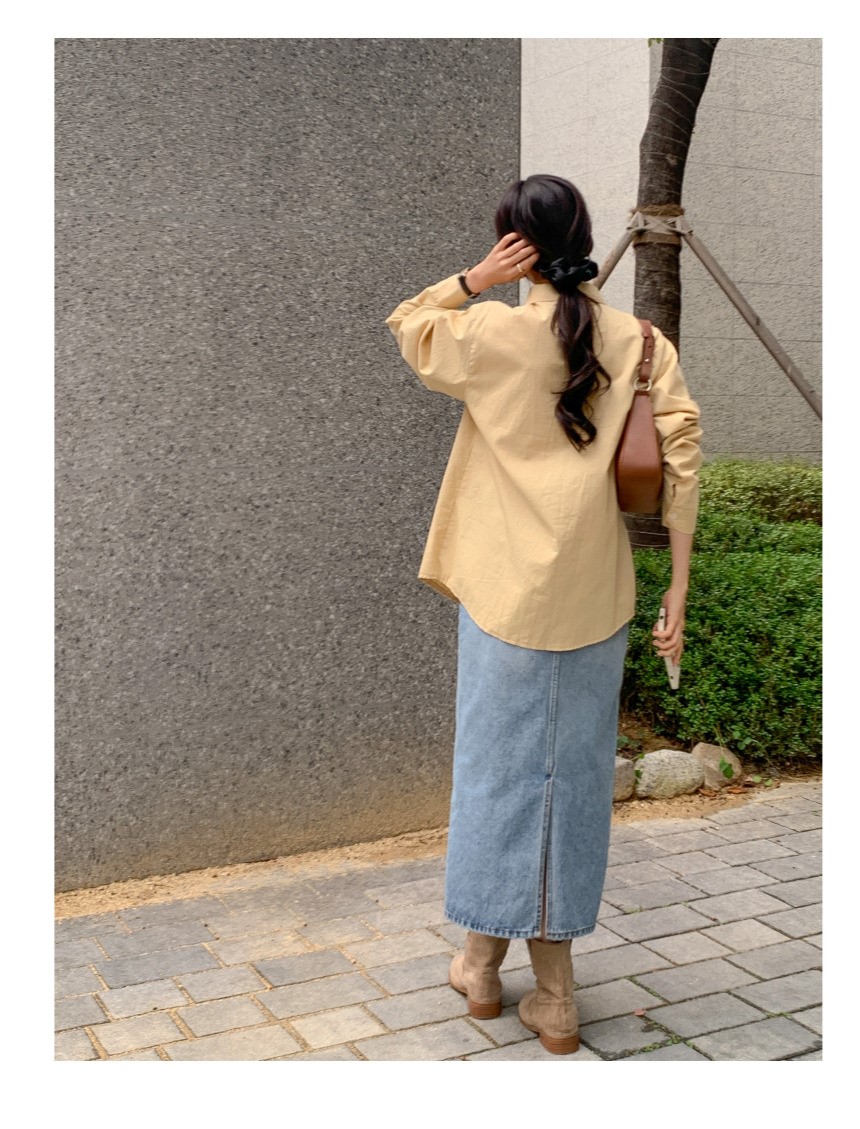 무지 베이직 긴팔 셔츠 남방 오피스 데일리 크롭 롱 오버핏 루즈핏 18번째 이미지