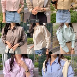 무지 베이직 긴팔 셔츠 남방 오피스 데일리 크롭 롱 오버핏 루즈핏 MAIN_0 이미지