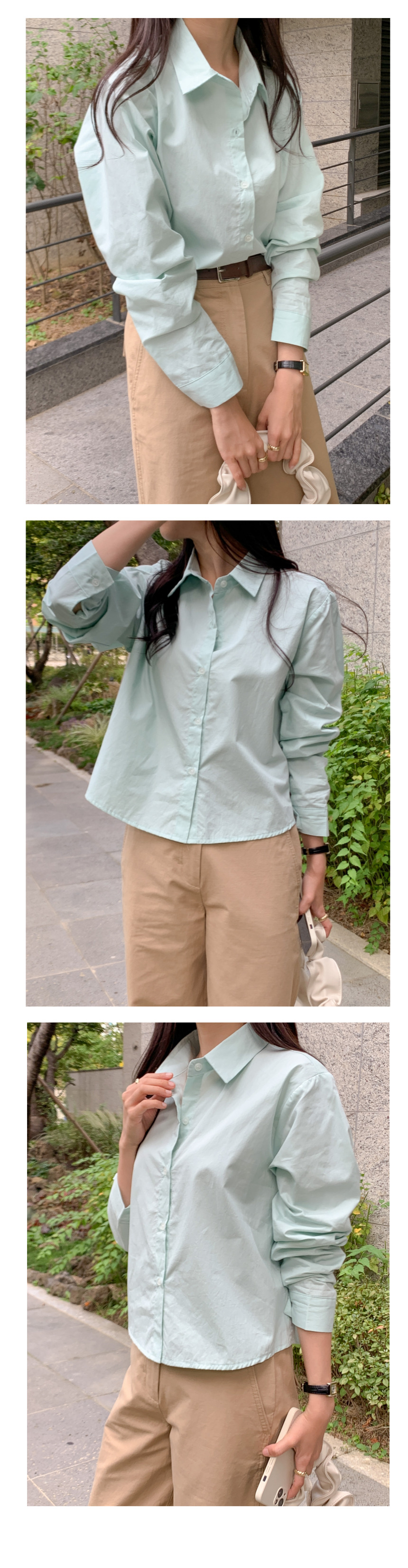 무지 베이직 긴팔 셔츠 남방 오피스 데일리 크롭 롱 오버핏 루즈핏 30번째 이미지