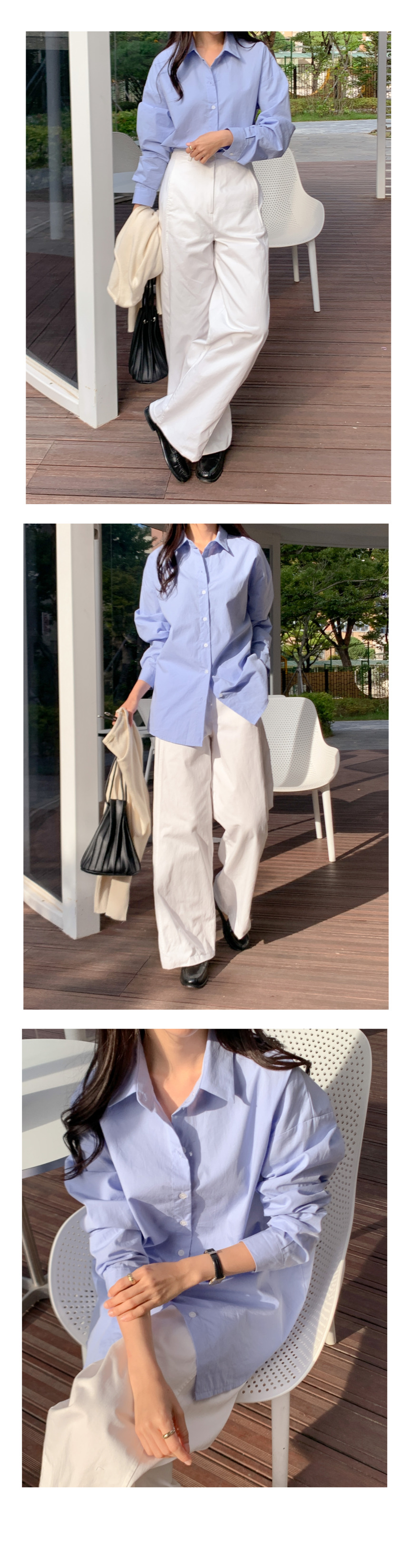 무지 베이직 긴팔 셔츠 남방 오피스 데일리 크롭 롱 오버핏 루즈핏 40번째 이미지