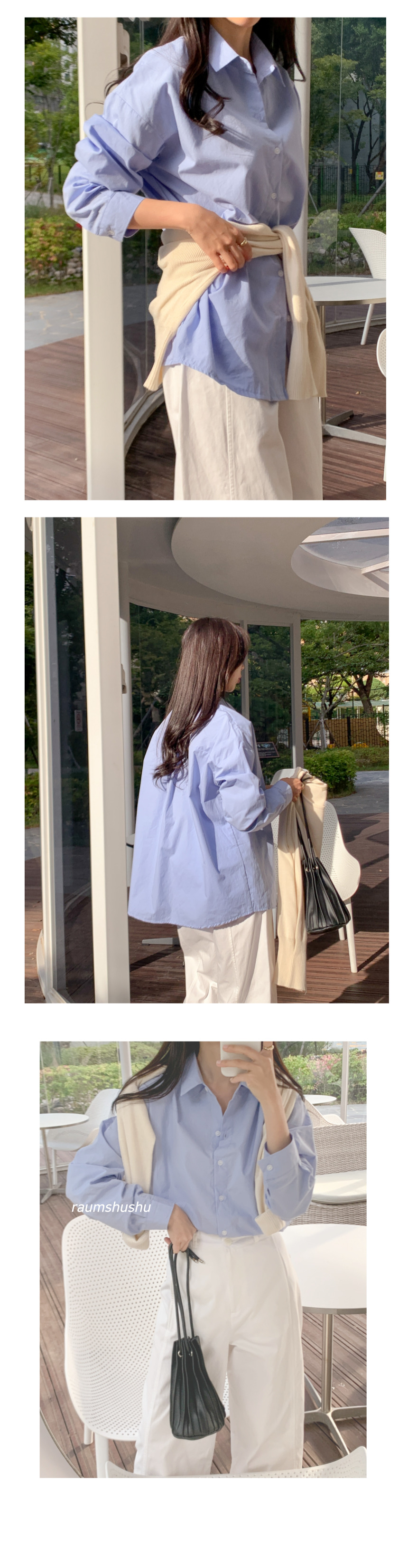 무지 베이직 긴팔 셔츠 남방 오피스 데일리 크롭 롱 오버핏 루즈핏 42번째 이미지