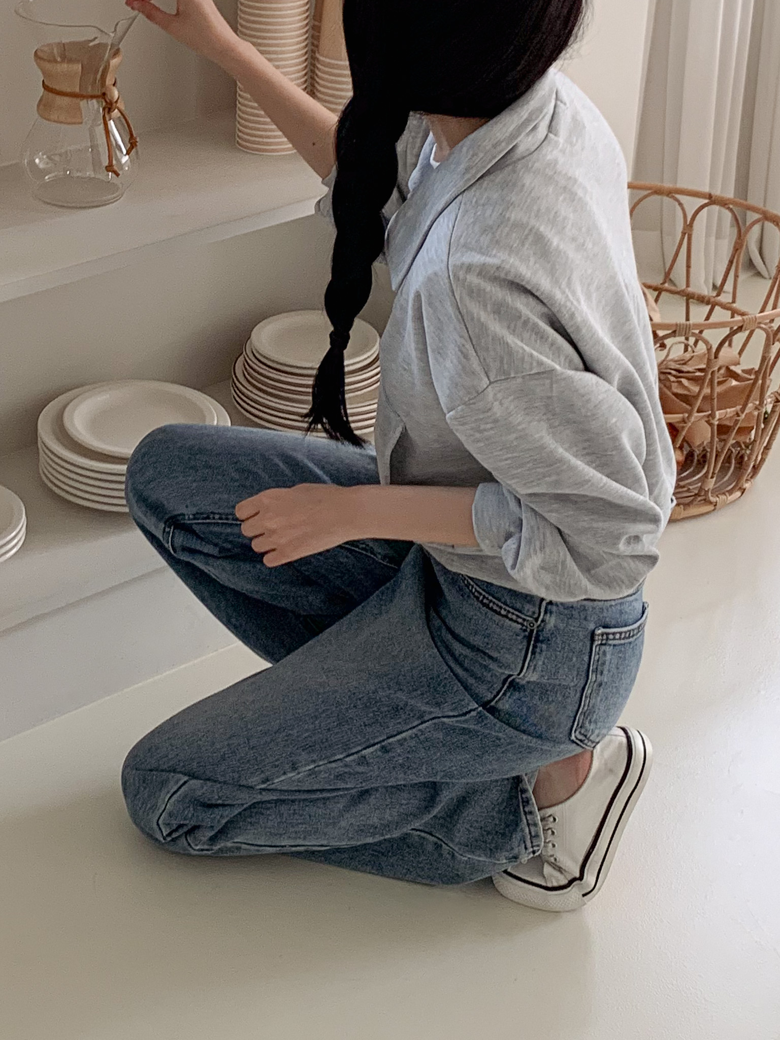 무지 베이직 긴팔 투웨이 집업 점퍼 자켓 잠바 데일리 크롭 후드 7번째 이미지