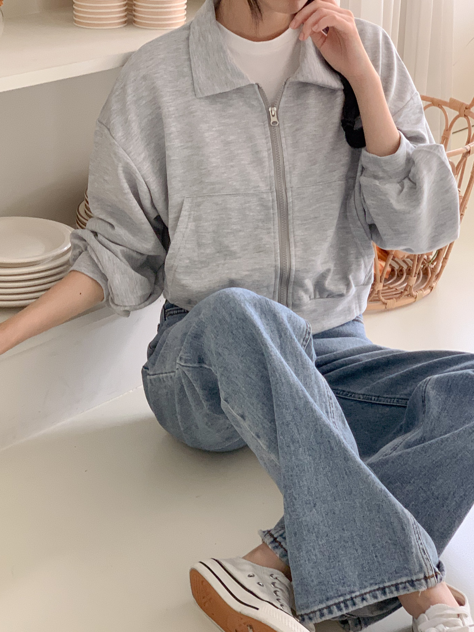무지 베이직 긴팔 투웨이 집업 점퍼 자켓 잠바 데일리 크롭 후드 9번째 이미지
