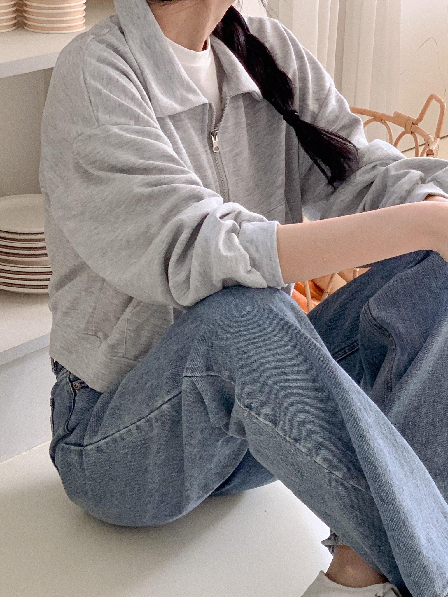 무지 베이직 긴팔 투웨이 집업 점퍼 자켓 잠바 데일리 크롭 후드 10번째 이미지
