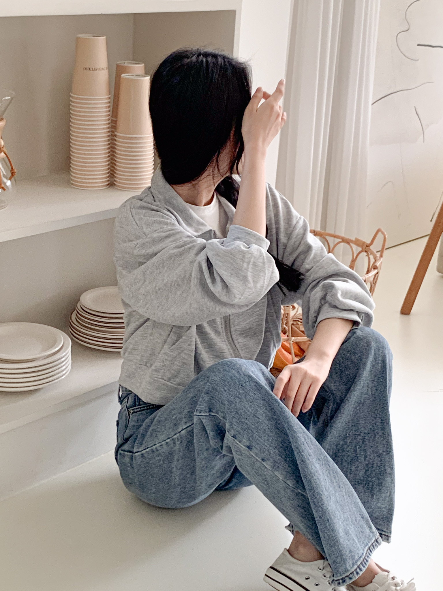 무지 베이직 긴팔 투웨이 집업 점퍼 자켓 잠바 데일리 크롭 후드 11번째 이미지