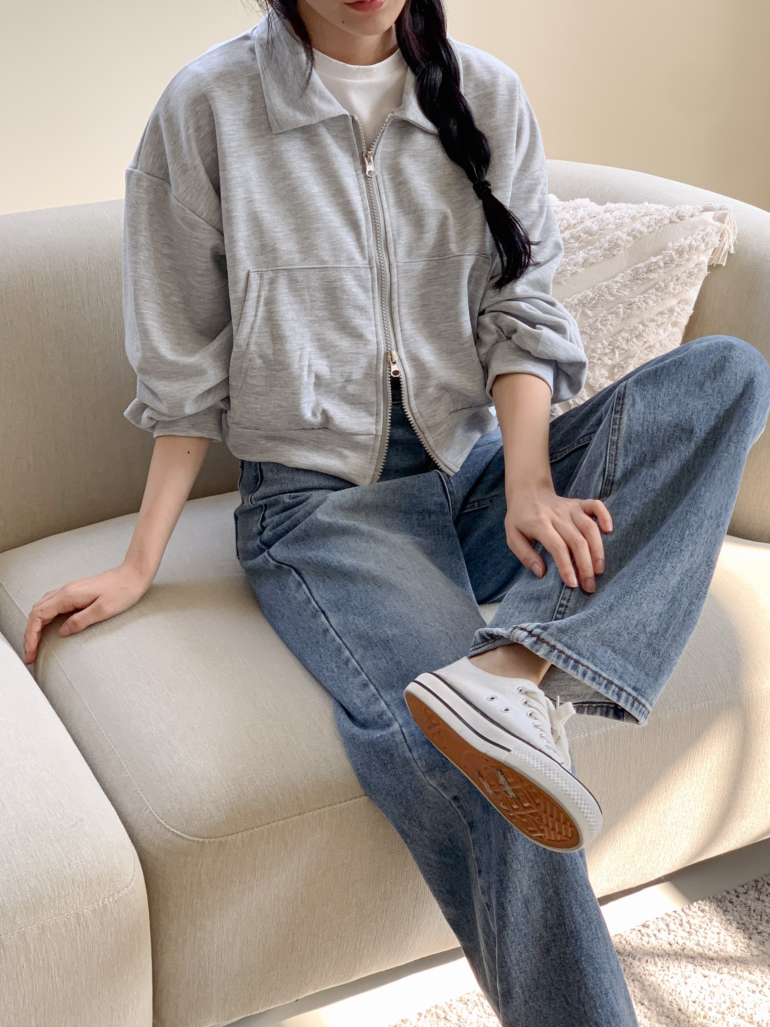 무지 베이직 긴팔 투웨이 집업 점퍼 자켓 잠바 데일리 크롭 후드 23번째 이미지
