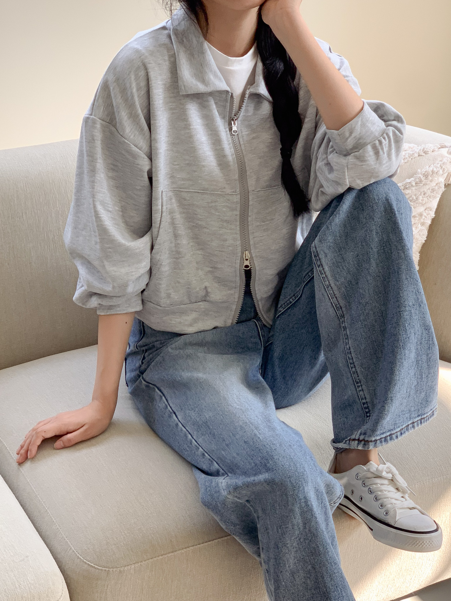 무지 베이직 긴팔 투웨이 집업 점퍼 자켓 잠바 데일리 크롭 후드 24번째 이미지