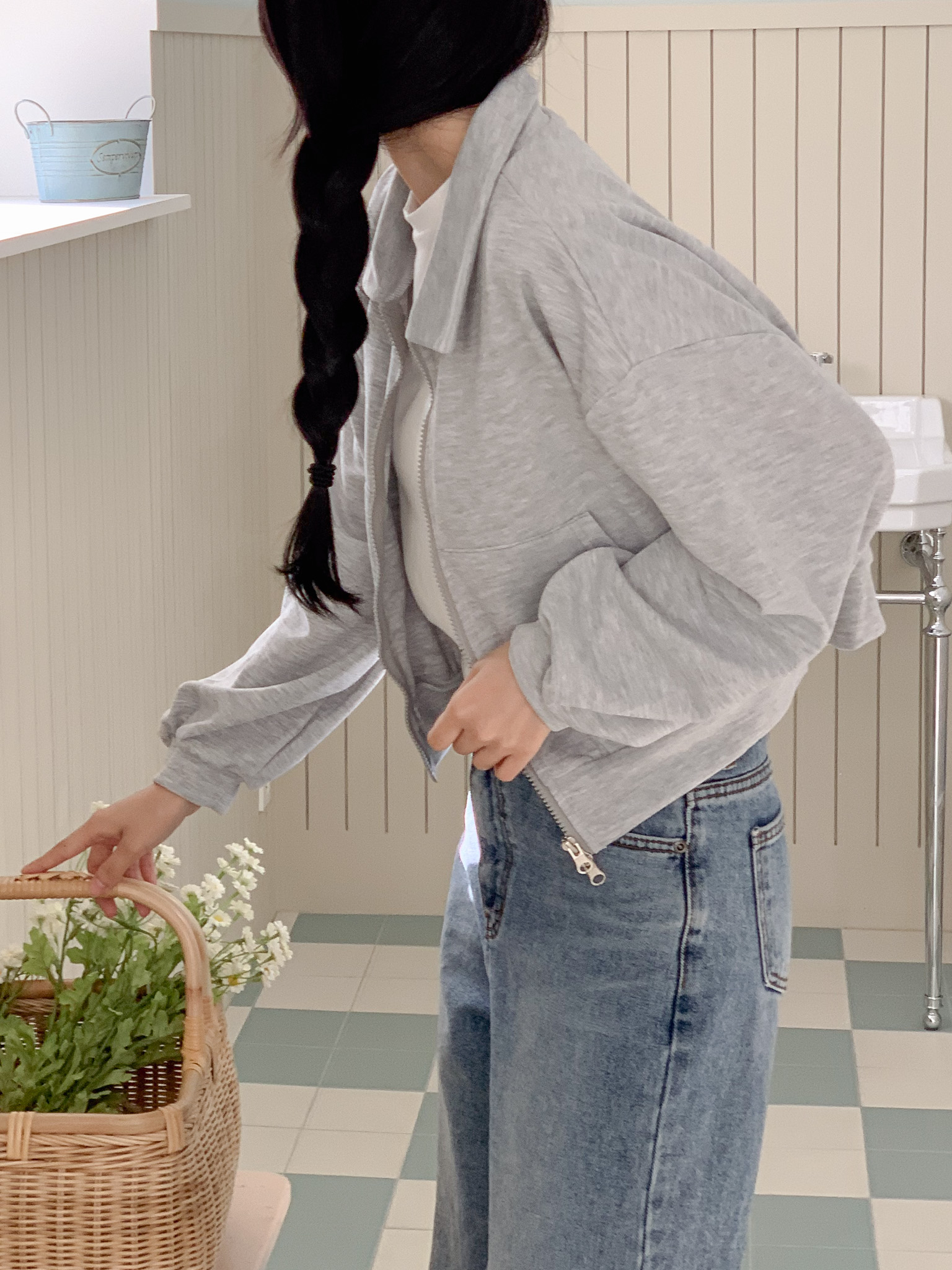 무지 베이직 긴팔 투웨이 집업 점퍼 자켓 잠바 데일리 크롭 후드 25번째 이미지