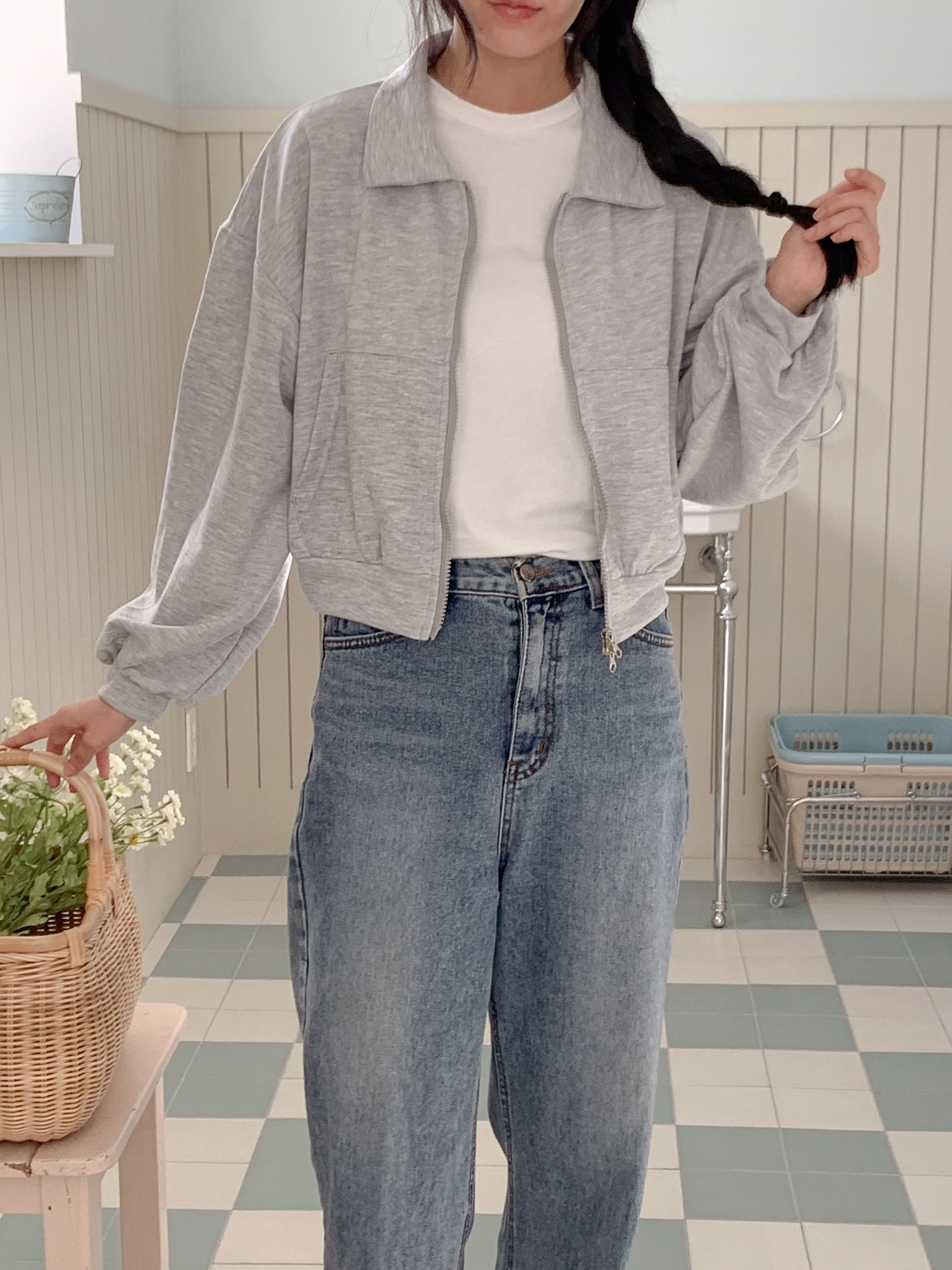 무지 베이직 긴팔 투웨이 집업 점퍼 자켓 잠바 데일리 크롭 후드 26번째 이미지