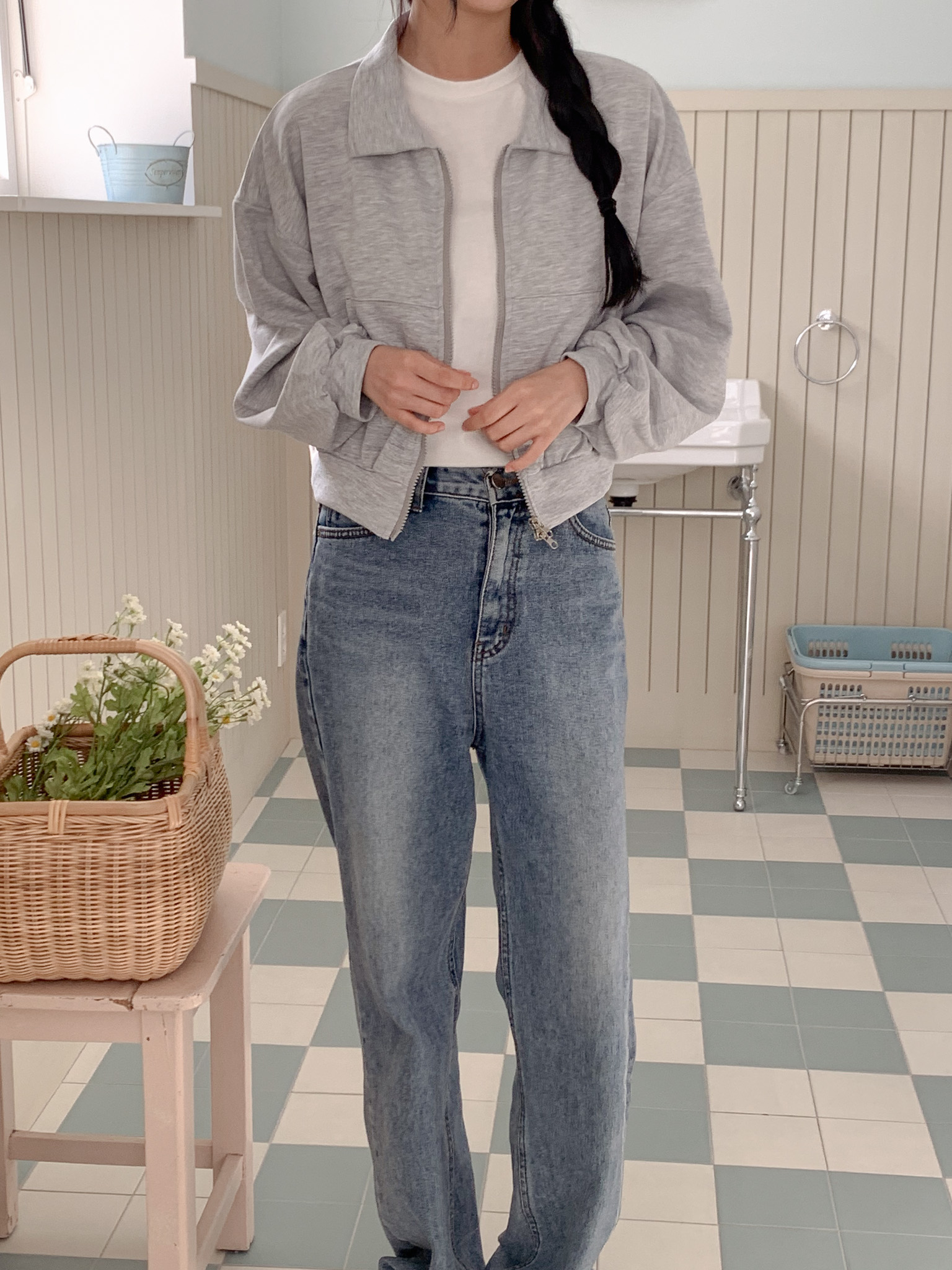 무지 베이직 긴팔 투웨이 집업 점퍼 자켓 잠바 데일리 크롭 후드 27번째 이미지