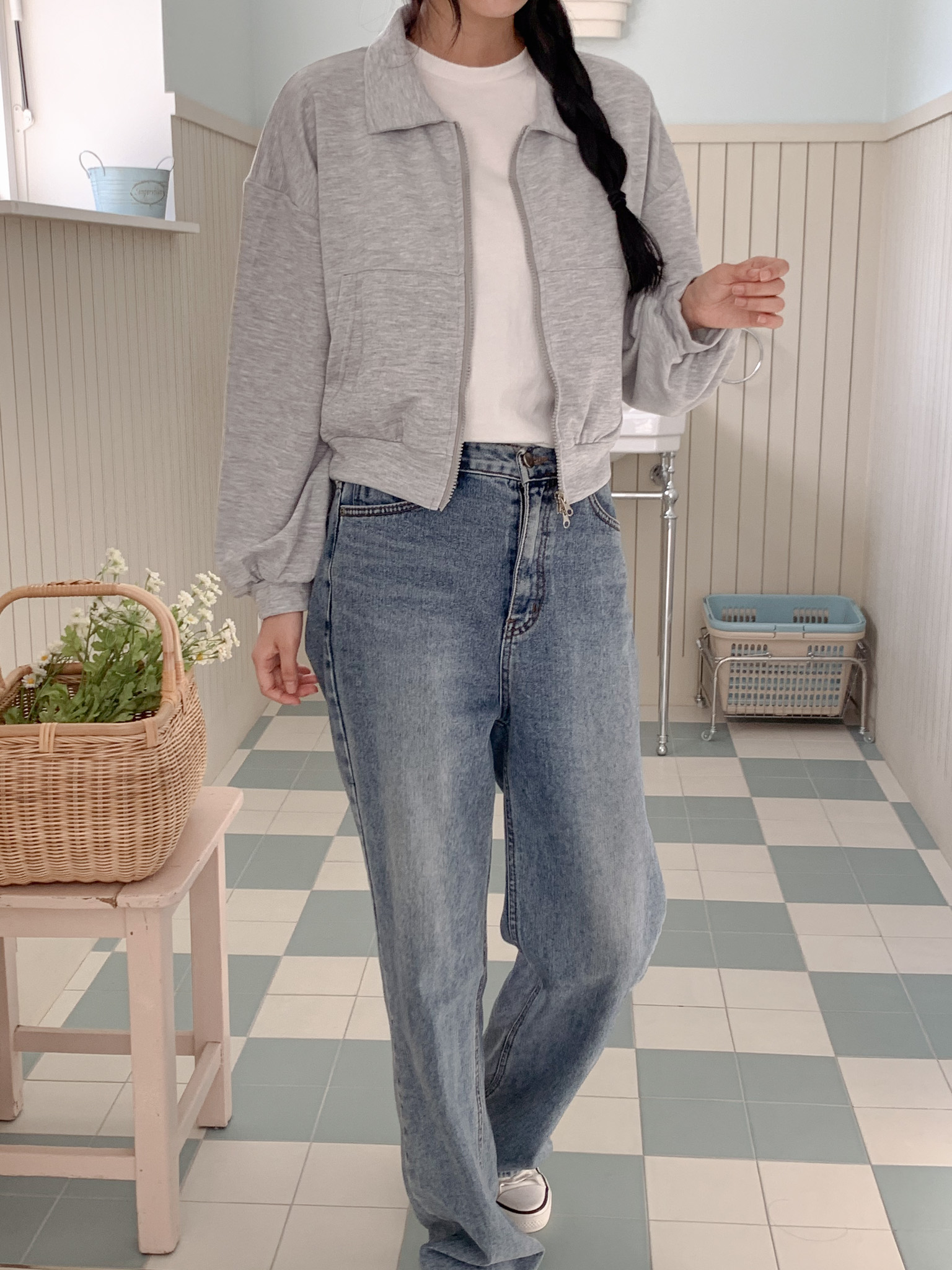 무지 베이직 긴팔 투웨이 집업 점퍼 자켓 잠바 데일리 크롭 후드 28번째 이미지