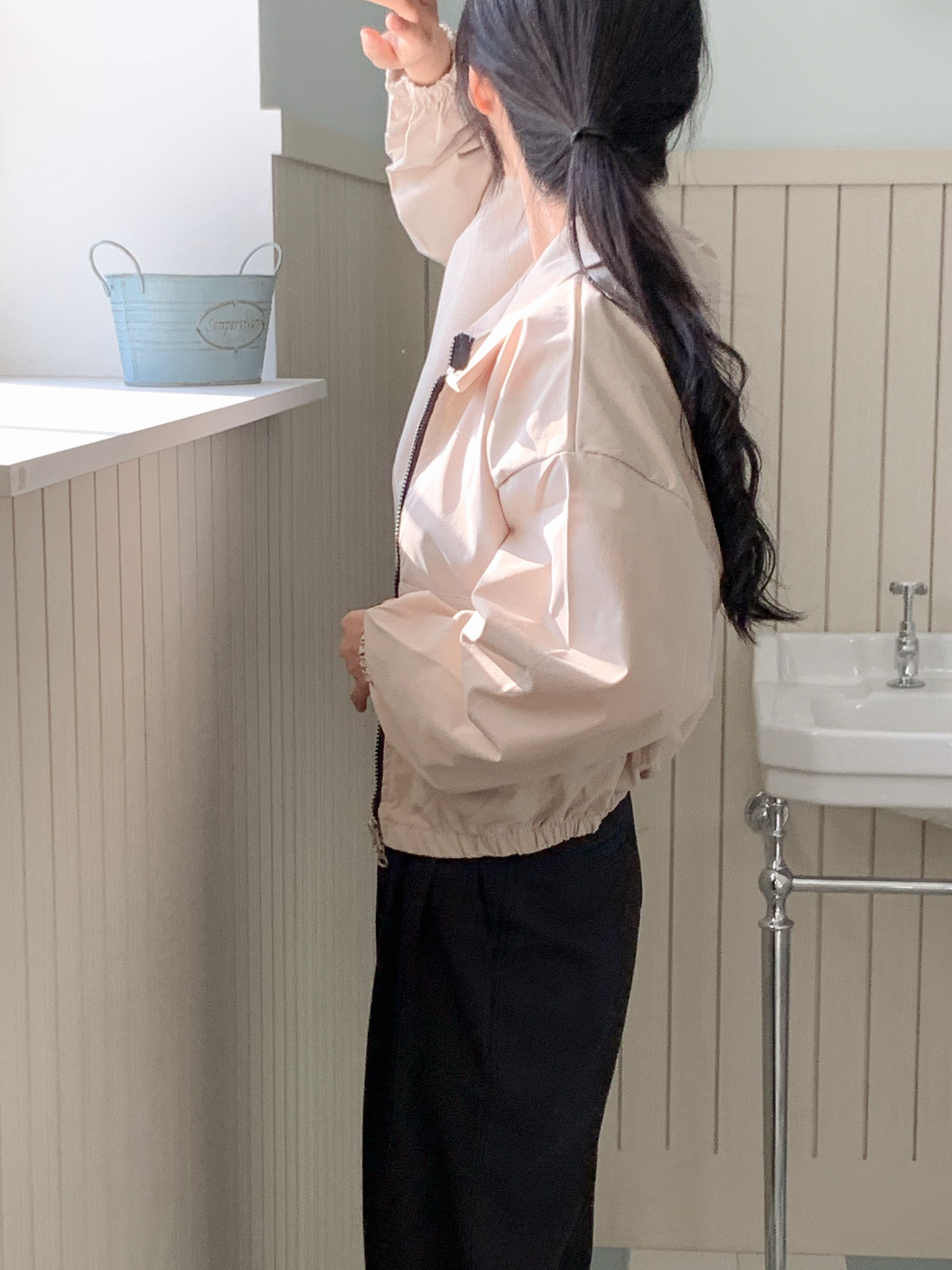 무지 베이직 긴팔 투웨이 집업 점퍼 자켓 잠바 데일리 크롭 후드 57번째 이미지