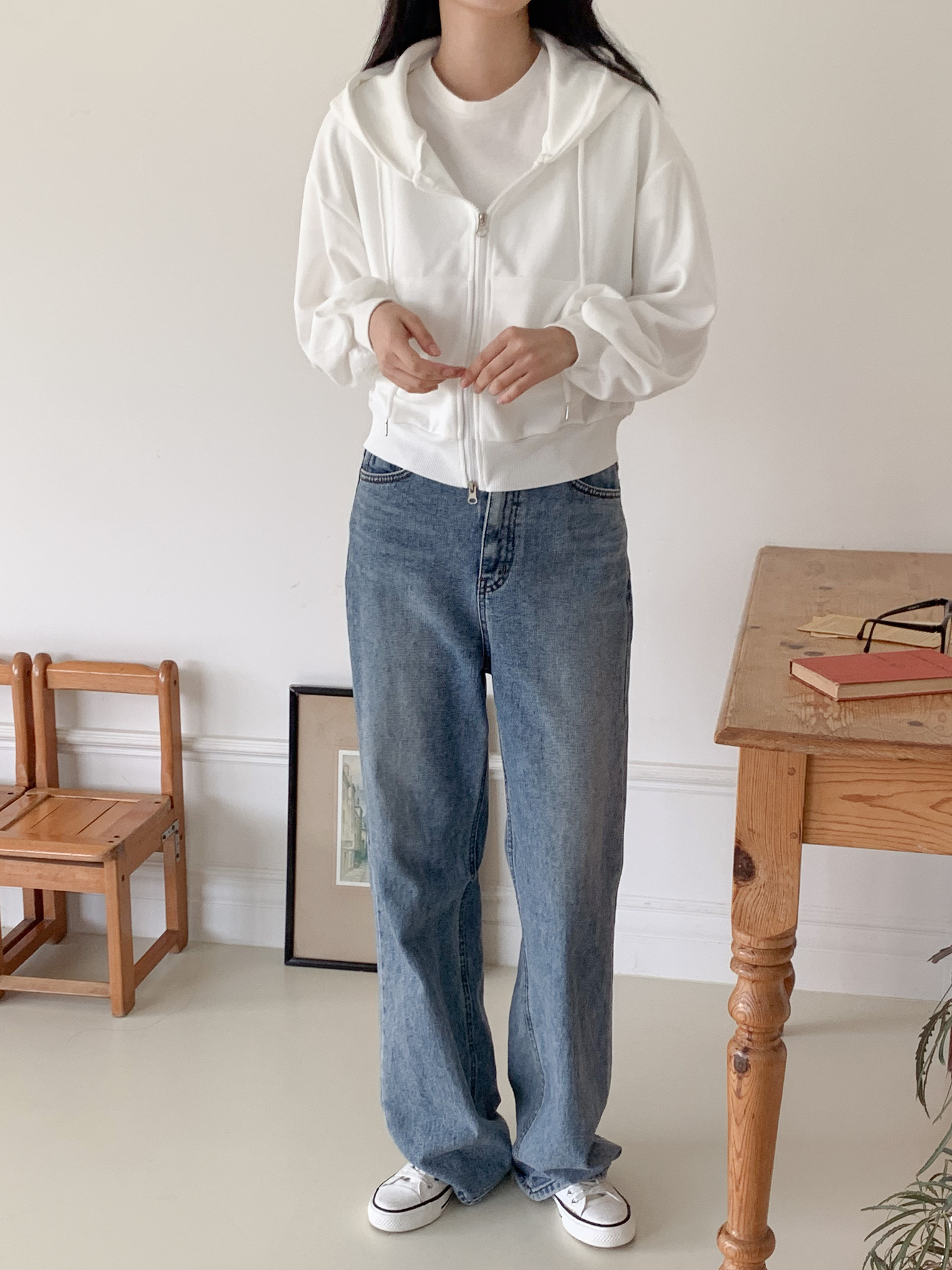 무지 베이직 긴팔 투웨이 집업 점퍼 자켓 잠바 데일리 크롭 후드 63번째 이미지