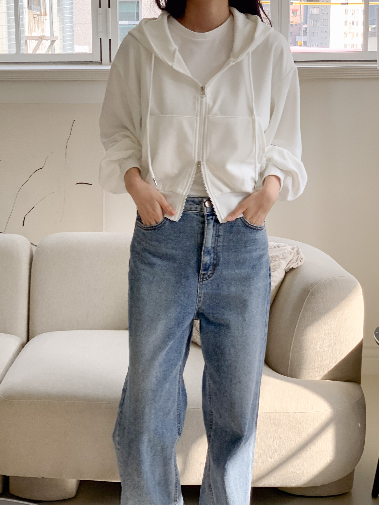 무지 베이직 긴팔 투웨이 집업 점퍼 자켓 잠바 데일리 크롭 후드 69번째 이미지