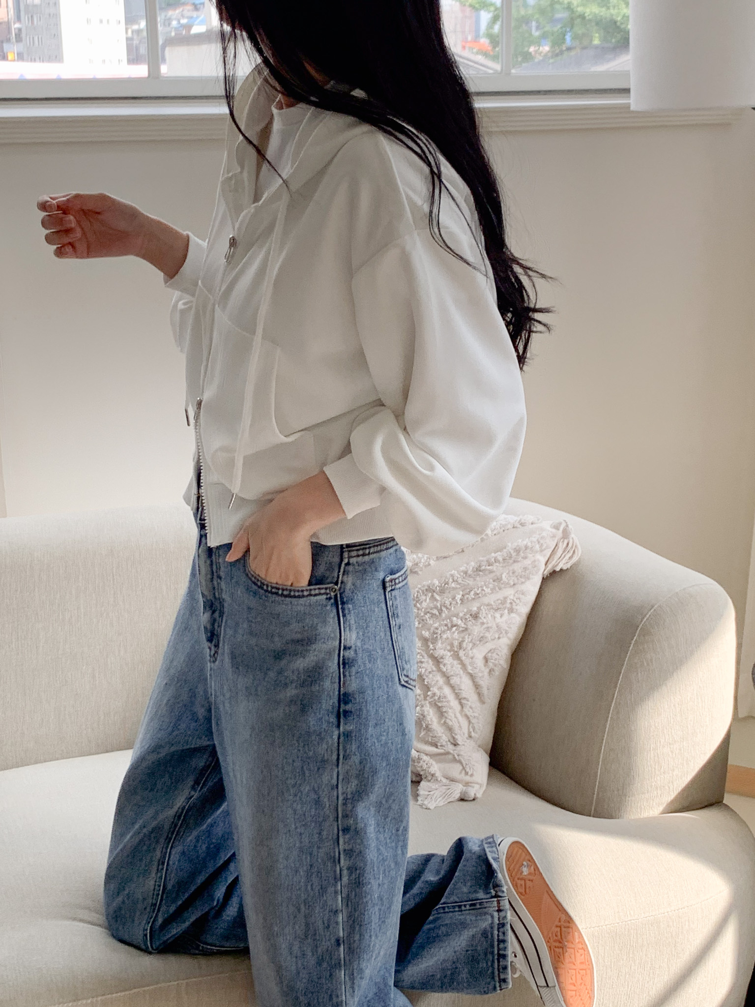 무지 베이직 긴팔 투웨이 집업 점퍼 자켓 잠바 데일리 크롭 후드 72번째 이미지