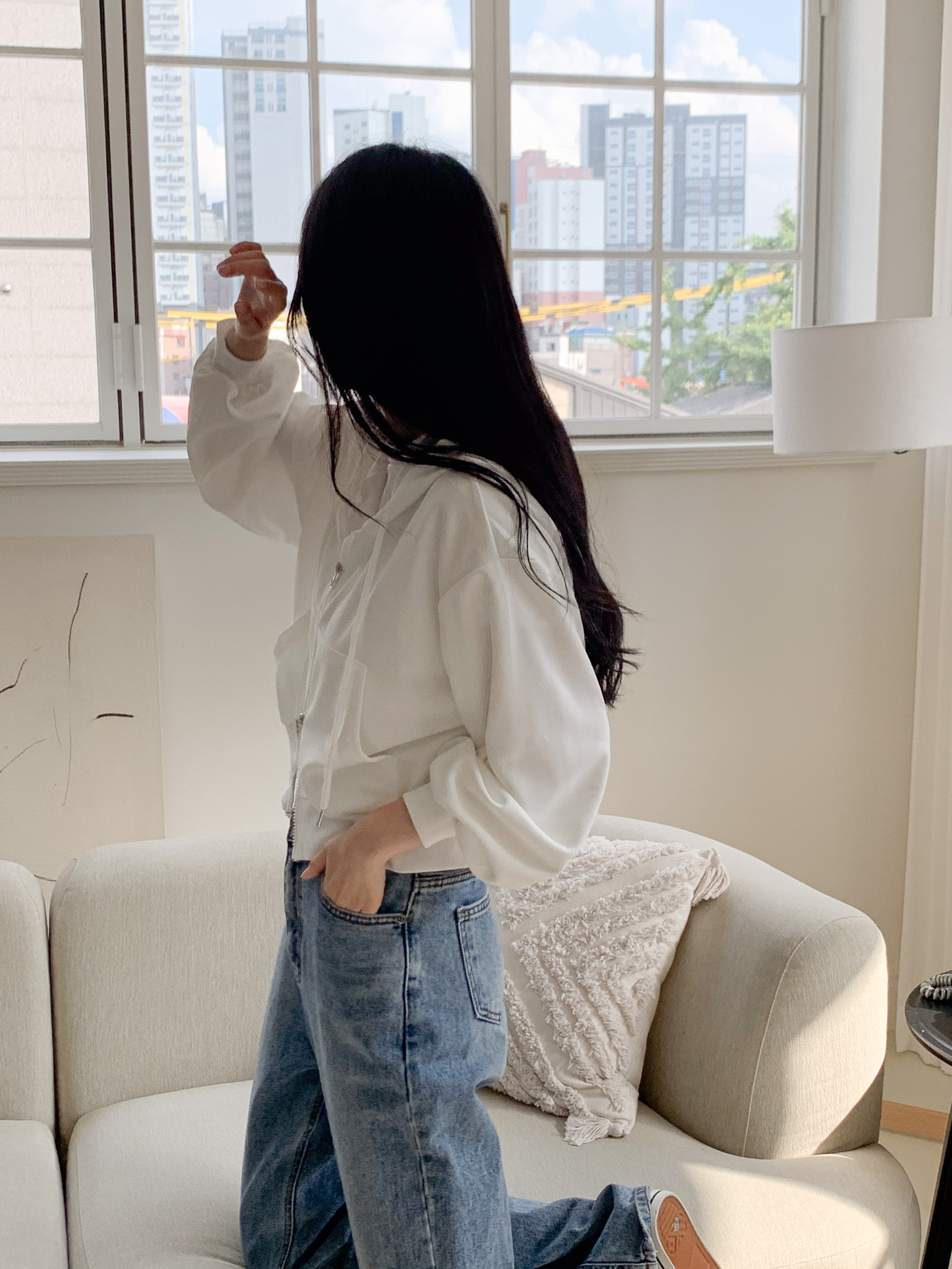 무지 베이직 긴팔 투웨이 집업 점퍼 자켓 잠바 데일리 크롭 후드 73번째 이미지