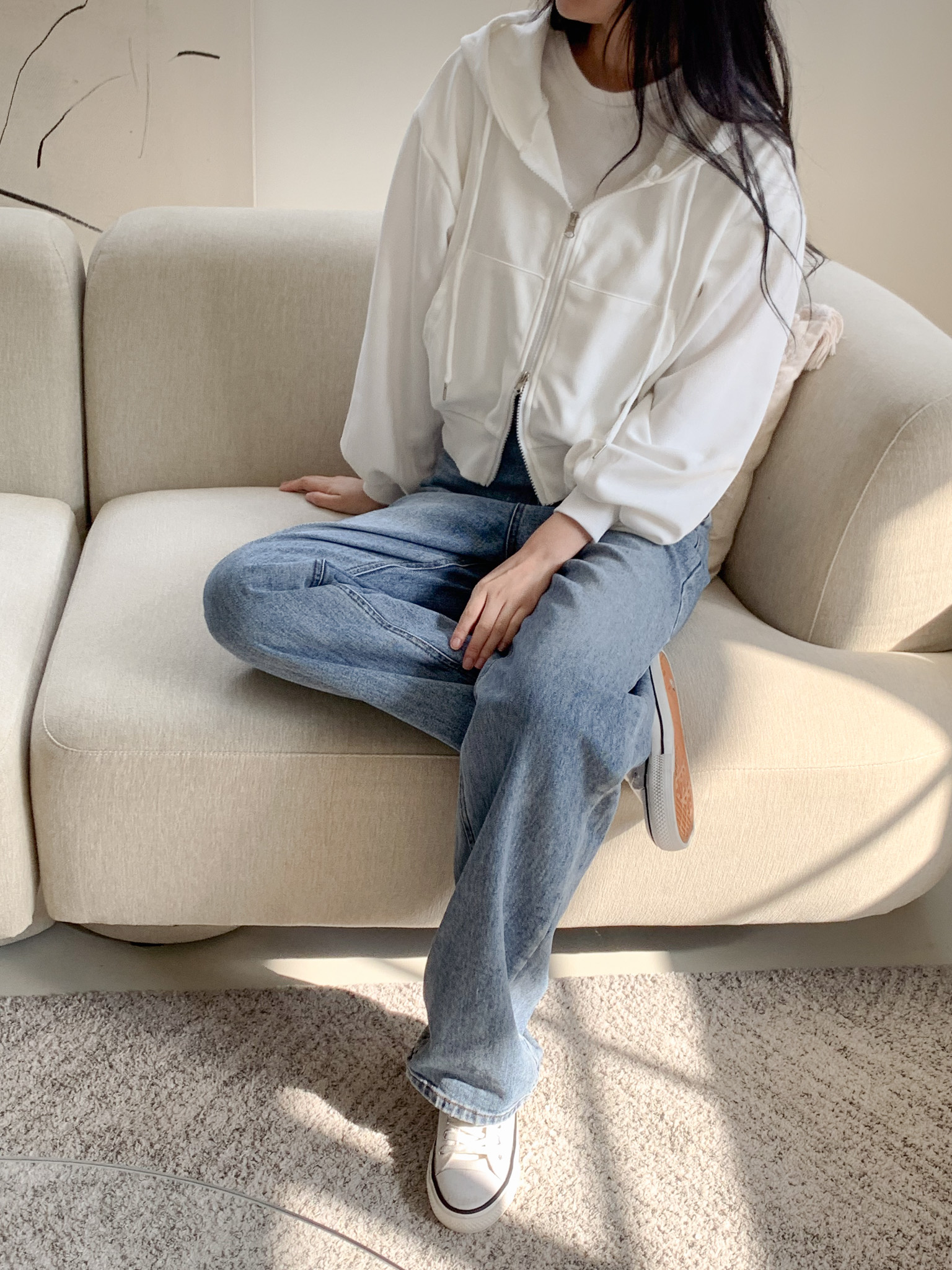 무지 베이직 긴팔 투웨이 집업 점퍼 자켓 잠바 데일리 크롭 후드 74번째 이미지