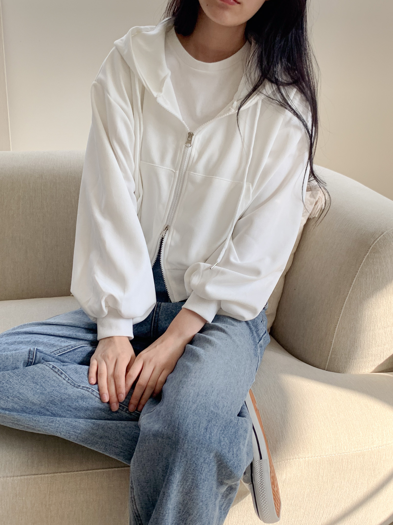 무지 베이직 긴팔 투웨이 집업 점퍼 자켓 잠바 데일리 크롭 후드 75번째 이미지