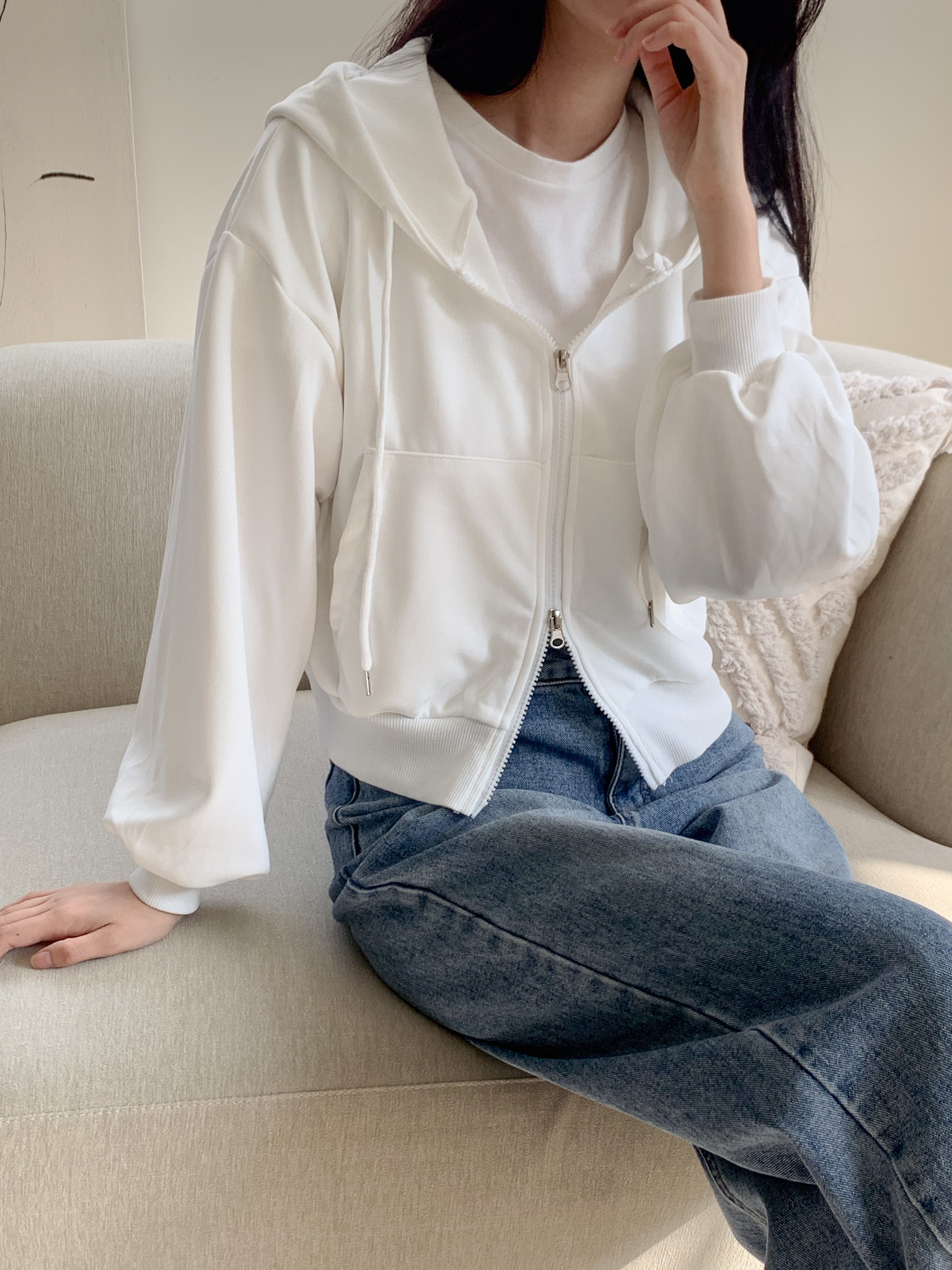 무지 베이직 긴팔 투웨이 집업 점퍼 자켓 잠바 데일리 크롭 후드 78번째 이미지