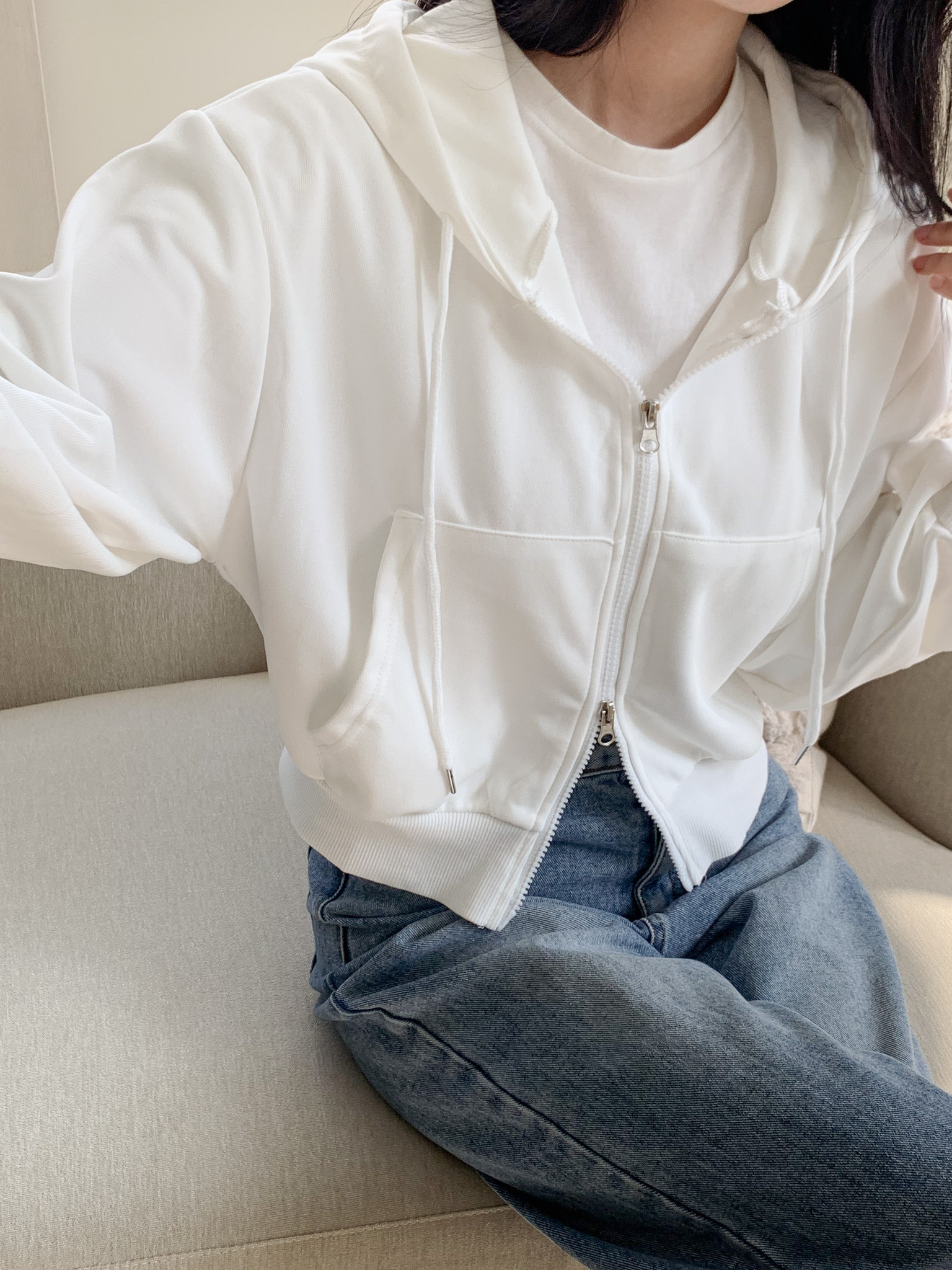 무지 베이직 긴팔 투웨이 집업 점퍼 자켓 잠바 데일리 크롭 후드 79번째 이미지