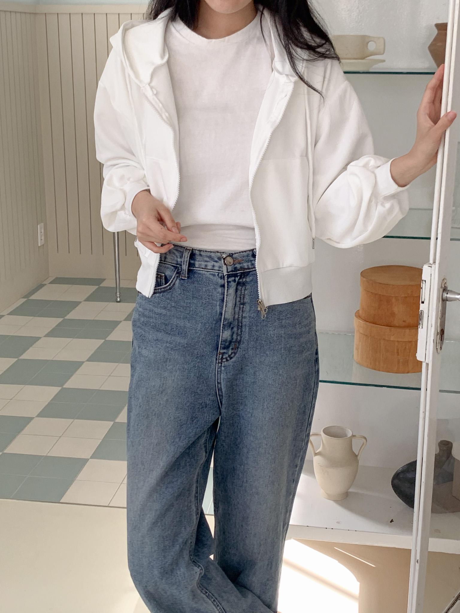 무지 베이직 긴팔 투웨이 집업 점퍼 자켓 잠바 데일리 크롭 후드 80번째 이미지