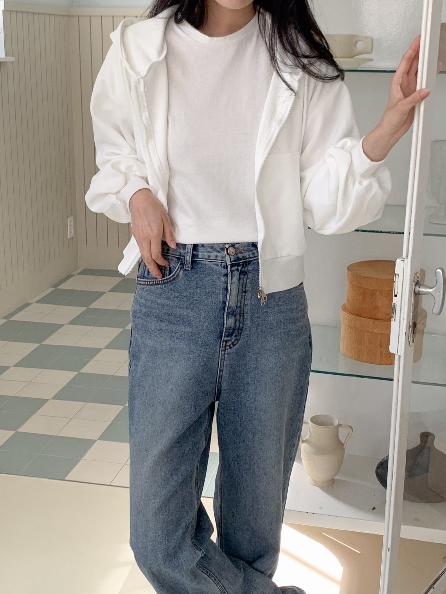 무지 베이직 긴팔 투웨이 집업 점퍼 자켓 잠바 데일리 크롭 후드 82번째 이미지
