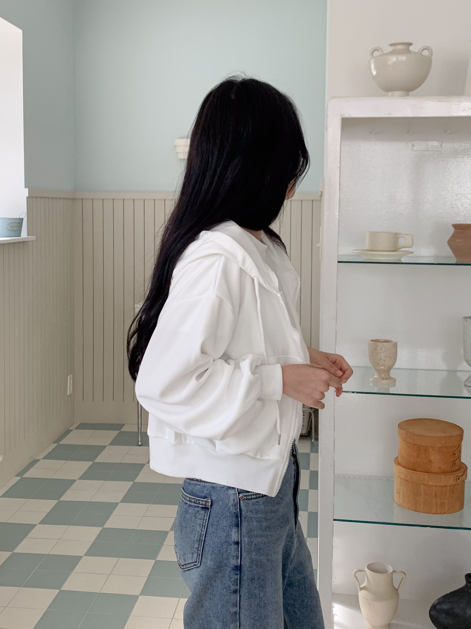 무지 베이직 긴팔 투웨이 집업 점퍼 자켓 잠바 데일리 크롭 후드 83번째 이미지