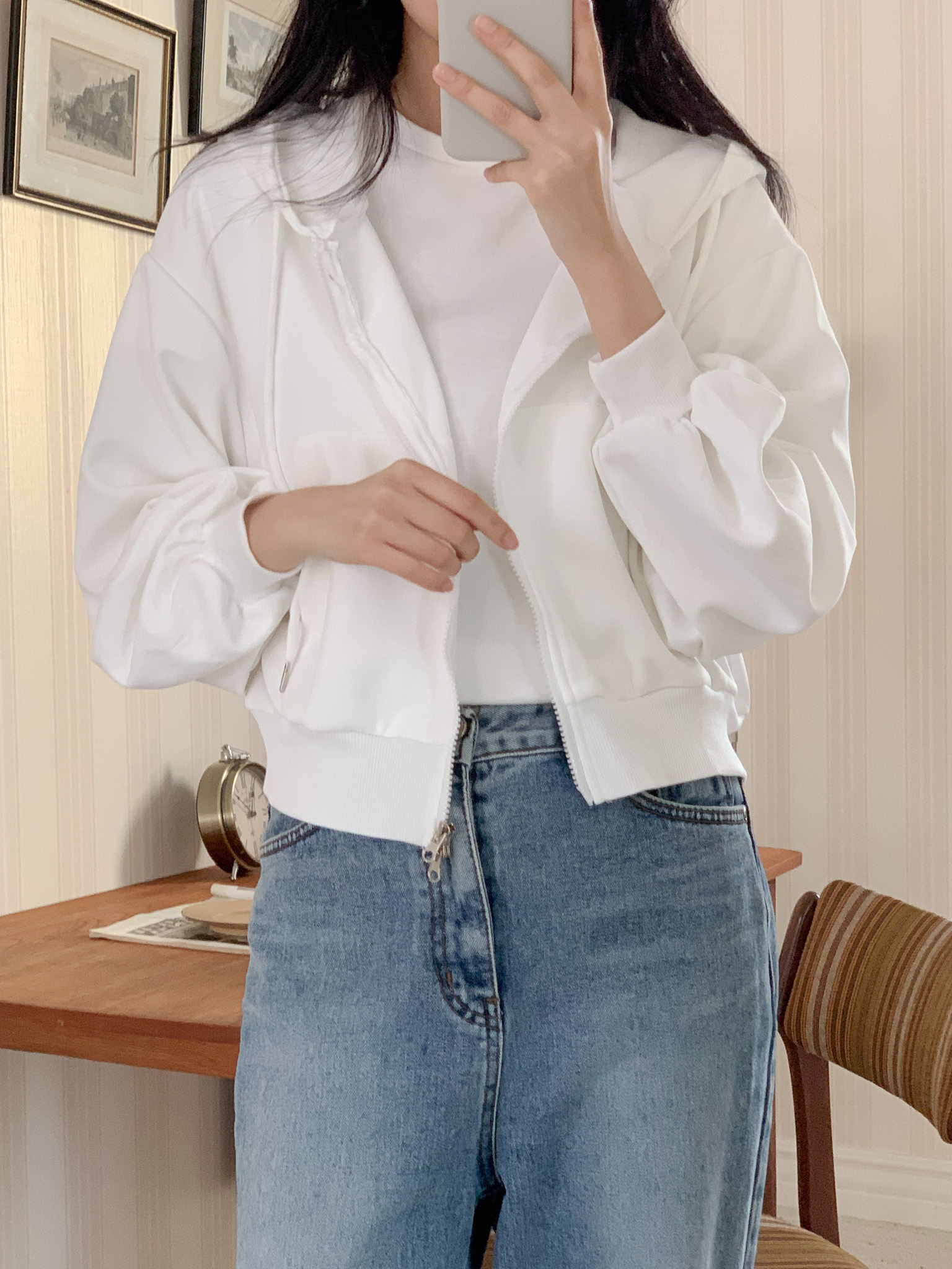 무지 베이직 긴팔 투웨이 집업 점퍼 자켓 잠바 데일리 크롭 후드 85번째 이미지