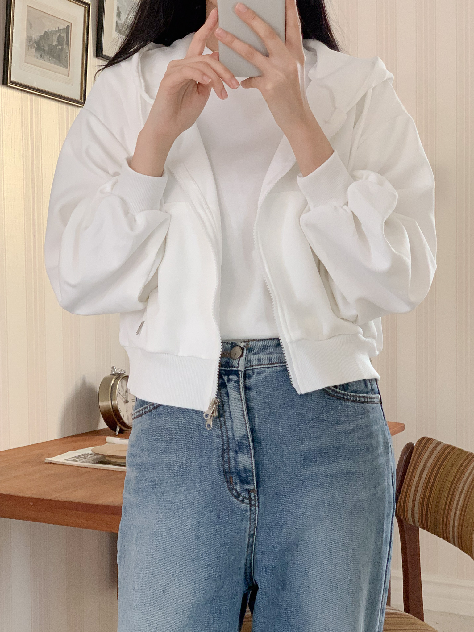 무지 베이직 긴팔 투웨이 집업 점퍼 자켓 잠바 데일리 크롭 후드 86번째 이미지